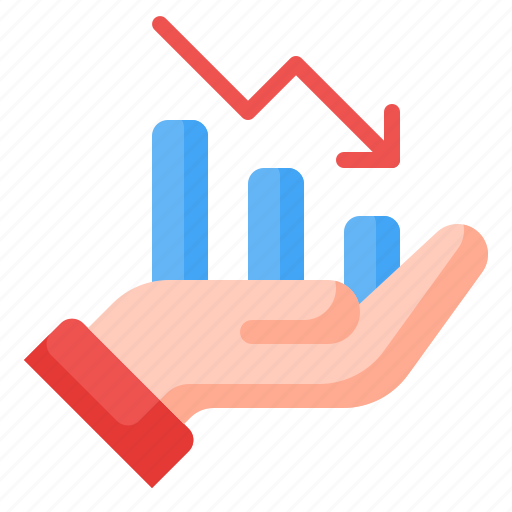 Investment, decrease, loss, crisis, recession, bar chart, hand icon - Download on Iconfinder