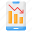 mobile, smartphone, chart, bar chart, analytics, decrease, loss 