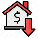 house, home, real estate, building, price down, decrease, down arrow