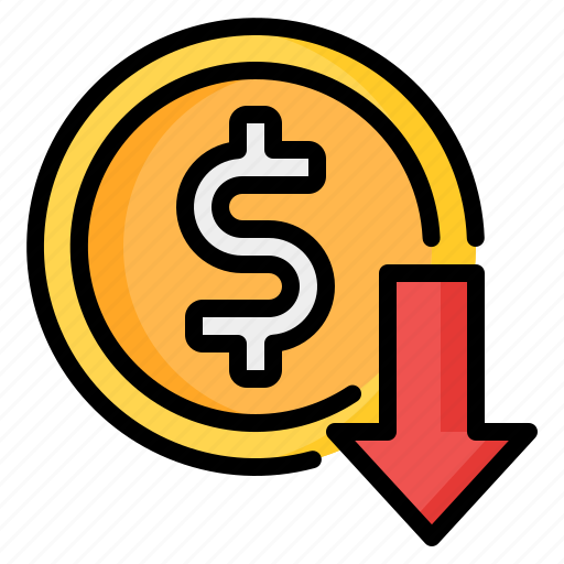 Coin, money, dollar, currency, decrease, loss, recession icon - Download on Iconfinder