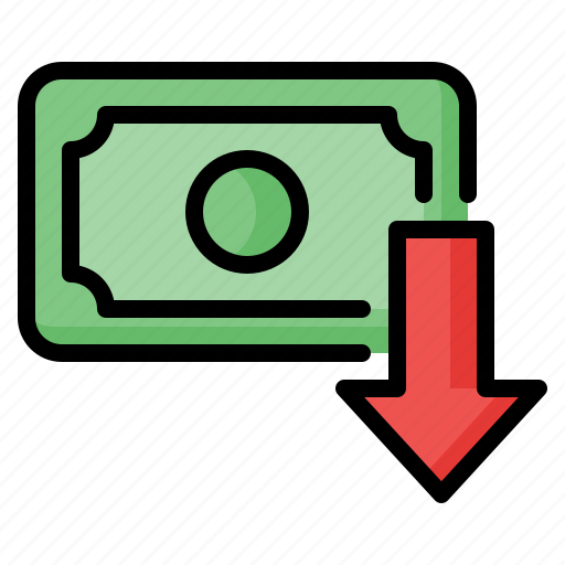 Money, cash, currency, decrease, loss, recession, down arrow icon - Download on Iconfinder