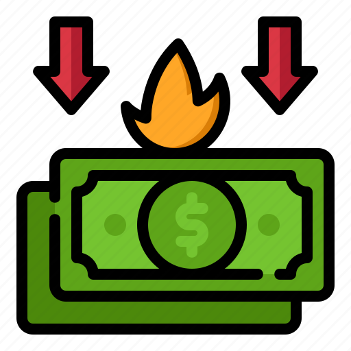 Crisis, recession, bankruptcy, inflation, economy, fire, money icon - Download on Iconfinder
