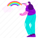 rainbow, colorful, painting, cloud, girl, weather, forecast, climate, meteorology 
