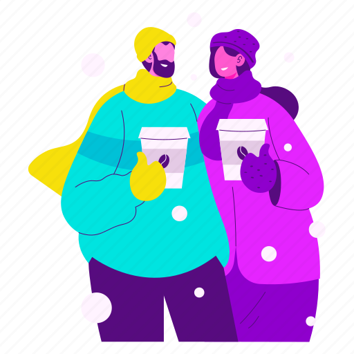 Couple enjoying hot chocolate, couple, enjoy, hot drink, dating, winter holiday, winter illustration - Download on Iconfinder