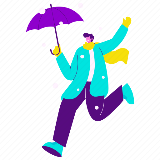 Enjoying snowfall, snow, rain, play, umbrella, winter holiday, winter illustration - Download on Iconfinder