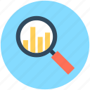 analytics, infographic, magnifier, magnifying lens, search graph
