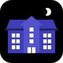 apartments, crescent, moon, night