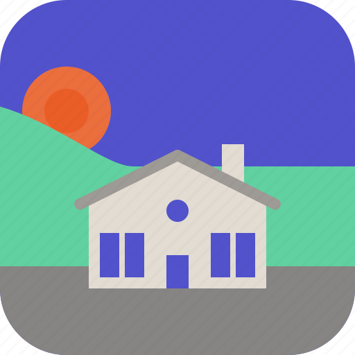 Hill, house, sunrise, window icon - Download on Iconfinder