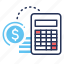 calculator, coins stack, costs, money 