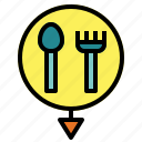 cutlery, food, location, pin, restaurant