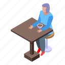 woman, retirement, coffee, cup, isometric
