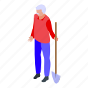 senior, man, shovel, retirement, isometric