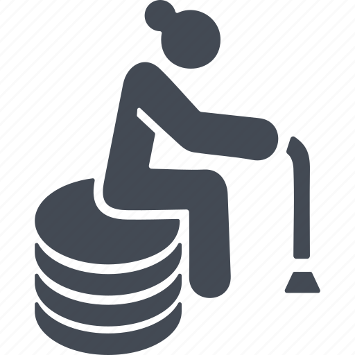 Retirement savings, cane, old woman, pension icon - Download on Iconfinder