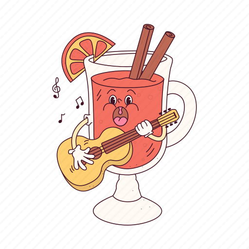 Retro, cocktail, plays, guitar, drink, alcohol, old sticker - Download on Iconfinder