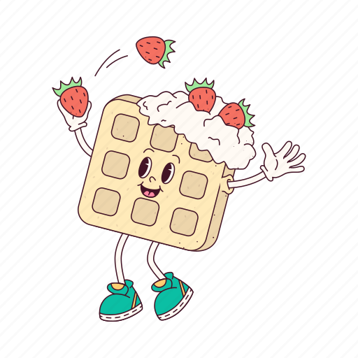 Retro, waffle, juggles, food, dessert, delicious, cooking sticker - Download on Iconfinder