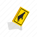background, cattle, cow, isometric, road, traffic, warning
