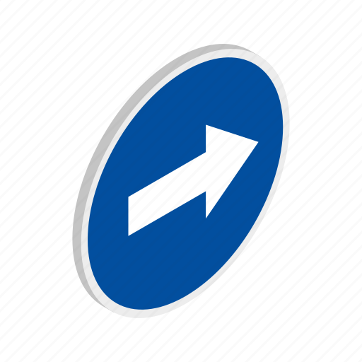 Blue, isometric, right, road, traffic, transportation, warning icon - Download on Iconfinder