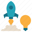 bulb, idea, rocket, launch, flight, fly, startup