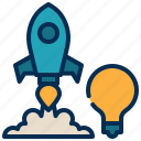 bulb, idea, rocket, launch, flight, fly, startup