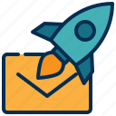 envelope, message, rocket, launch, startup, flight