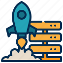 server, database, storage, rocket, launch, startup