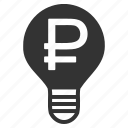 bulb, certificate, idea, license, money, patent, rouble