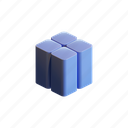 cube, geometric, shape, square, quad, stand, solid, divide, group