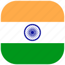 country, flag, india, indian, national, rounded, square