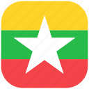 burma, country, flag, myanmar, national, rounded, square
