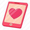 cartoon, heart, mobile, object, phone, smartphone, technology