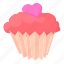 cake, cartoon, cupcake, food, object, pink, valentine 