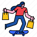 skateboard, shoppingbag, buy, sale, promotion, purchase