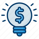 idea, dollar, invention, investment, currency, light, bulb