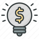 idea, dollar, invention, investment, currency, light, bulb