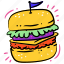 food, sticker, burger, hamburger, cheeseburger, take, out, meal, flag 