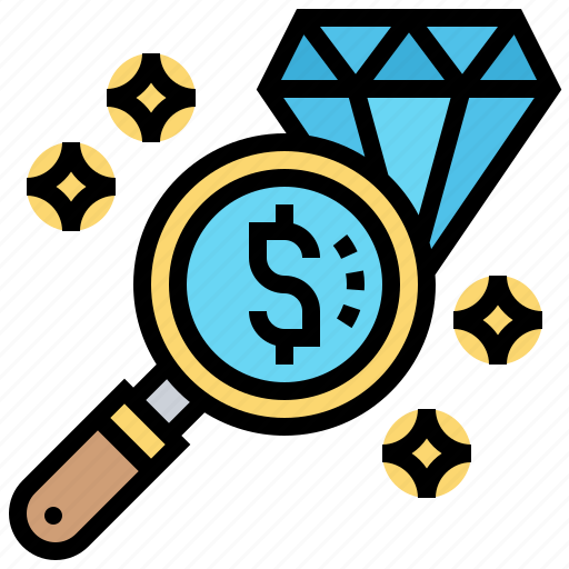 Diamond, investment, magnify, profit, value icon - Download on Iconfinder