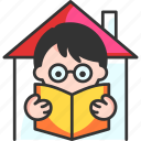 home schooling, house, home, read, boy, student
