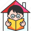 home schooling, house, home, read, boy, student 