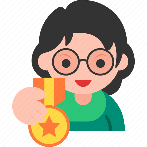 Medal, award, brilliant student, girl, student, class icon - Download on Iconfinder
