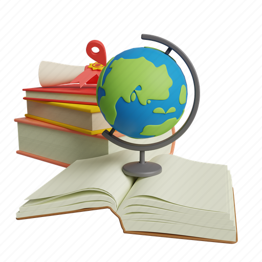 Global, education, geography, globe, book, earth, world 3D illustration - Download on Iconfinder