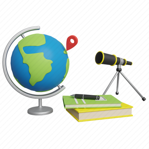 Geography, globe, book, earth, world, school, study 3D illustration - Download on Iconfinder