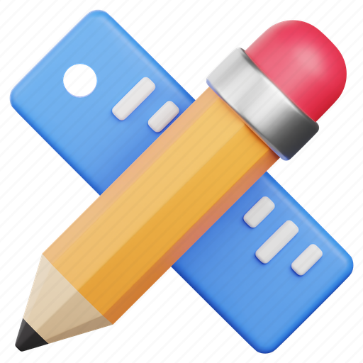Pencil, ruler, measure, measurement, stationery, school, education 3D illustration - Download on Iconfinder