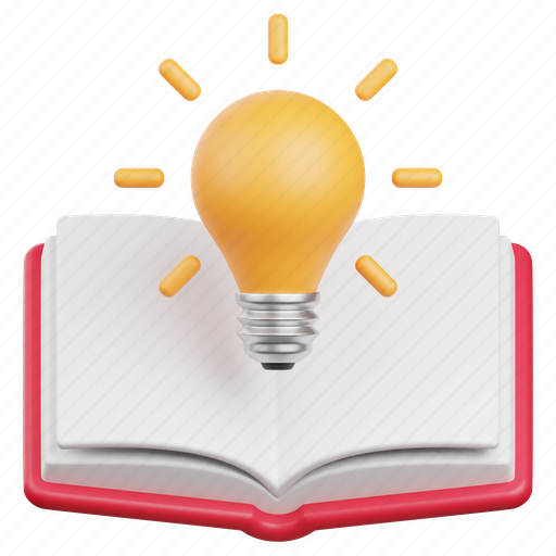 Knowledge, idea, learning, book, light bulb, school, education 3D illustration - Download on Iconfinder