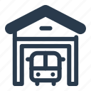 bus, garage, school bus, school, transportation, campus, college, university