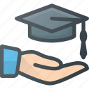 cap, certificate, diploma, graduation, hat, hold, success