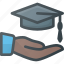 cap, certificate, diploma, graduation, hat, hold, success 