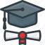 certificate, diploma, graduation, hat, school, student, success 