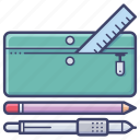 education, ruler, pen, pencil case, pencilbox, stationery, tool, school