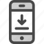 arrow, device, download, message, phone, screen 