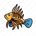 lionfish, fish, animal, ocean, sea, pet, wild, lion fish, filled outline